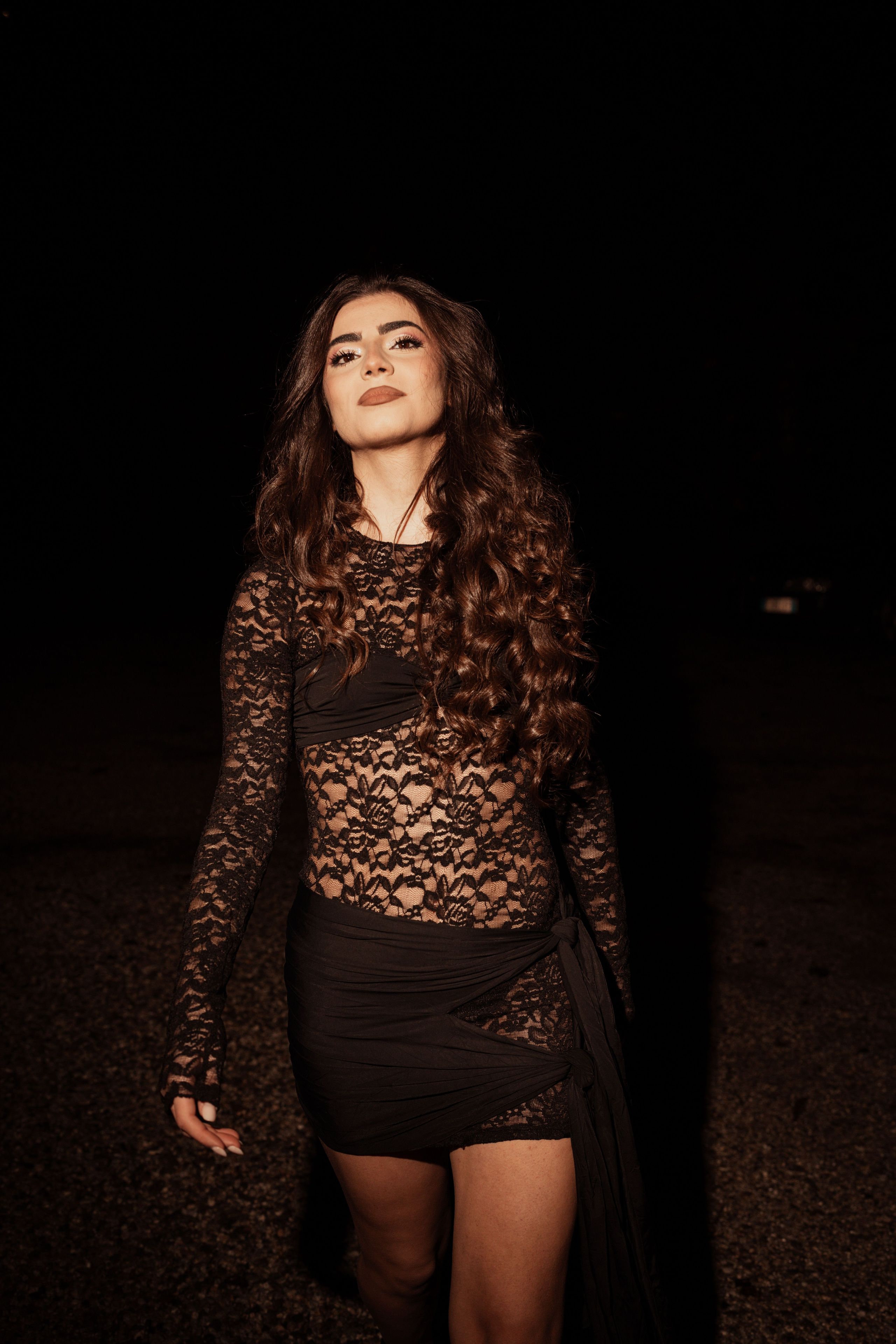 Woman in black lace evening gown, JAQBELLE editorial