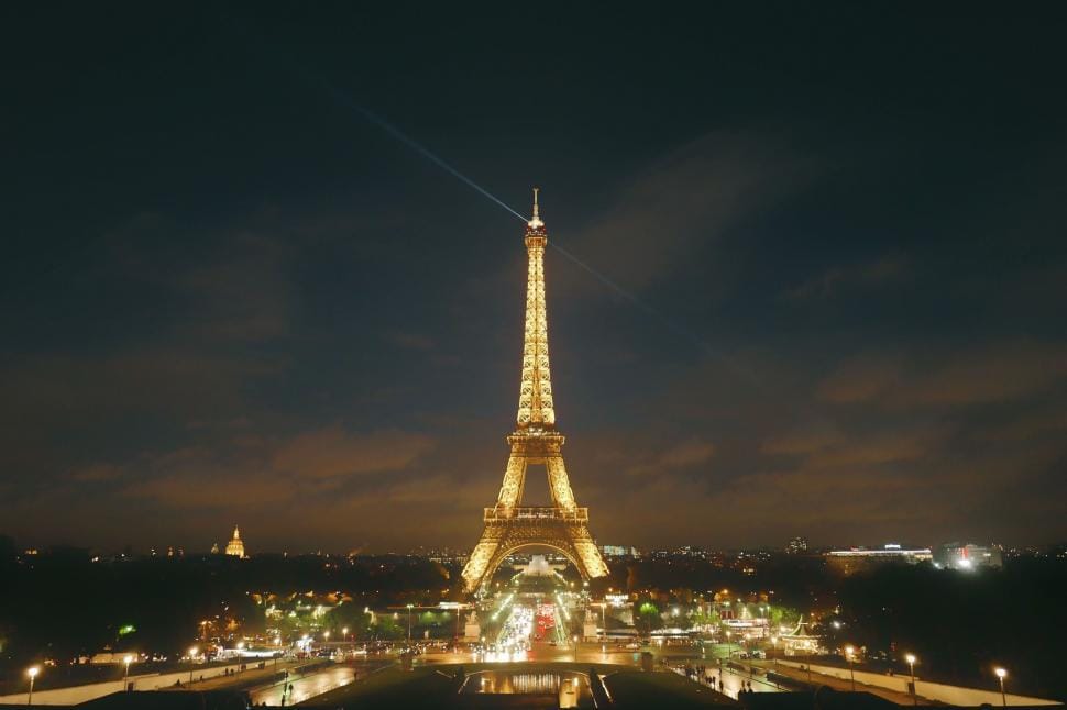 Eiffel Tower lit at night, Paris